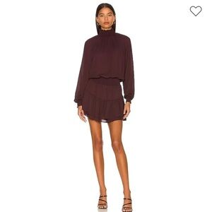 KRISA - Smocked Turtleneck Dress In Wine Burnt
